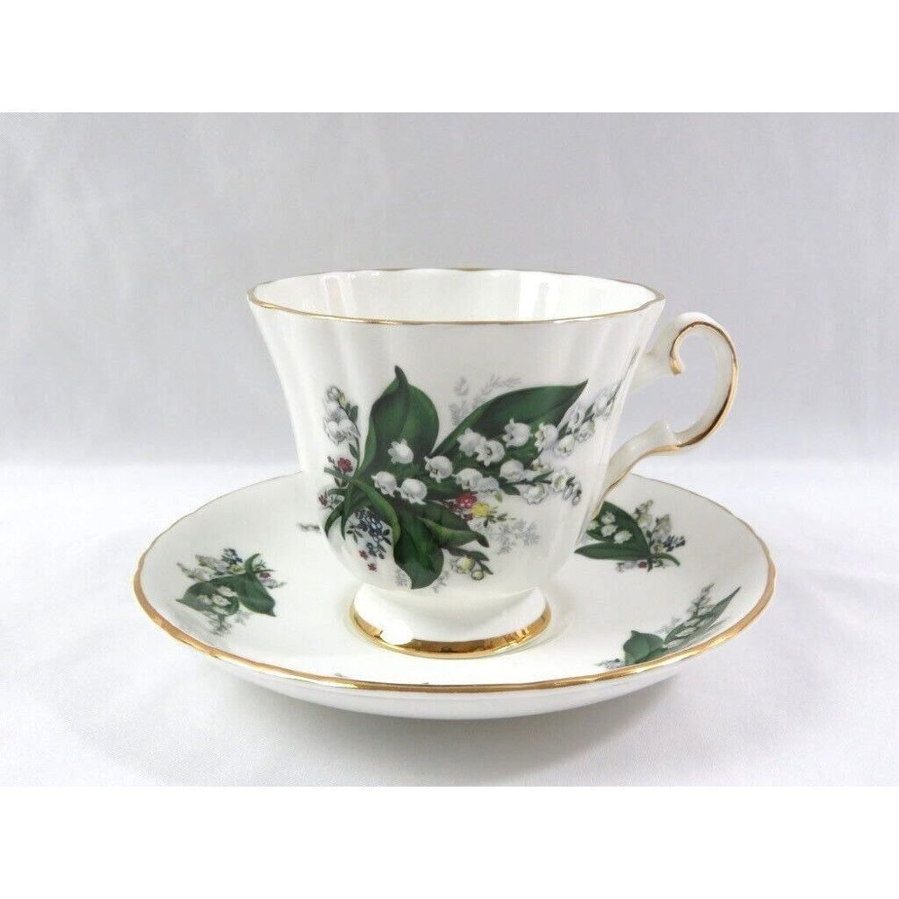 Vintage Royal Grafton England Lilies of The Valley TeaCup & Saucer Gold Trim